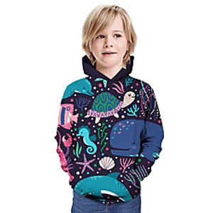 Kids Boys' Hoodie  Sweatshirt Long Sleeve Cartoon Graphic Animal Unisex Print Blue Children Tops Summer Active Christmas Regular Fit 3-13 Years Lightinthebox