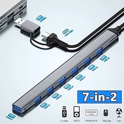 7 Ports 2 In 1 USB 3.0 HUB Type-c Adapter USB 2.0 High Speed Transmission Multi-port USB Splitter Expander for PC Computer Lightinthebox