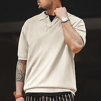 Men's Polo Shirt Waffle Polo Shirt Work Casual Lapel Short Sleeve Basic Modern Plain Classic Spring  Summer Regular Fit Black White Royal Blue Khaki Light Grey Polo Shirt Lightinthebox