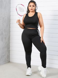 YOINS BASICS Plus Size Scoop Neck Striped Sleeveless Two Piece Outfit