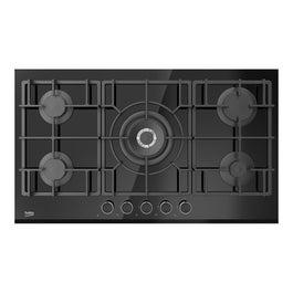 Beko HISW95225SEL 90cm Gas Hob, Black Glass Finish