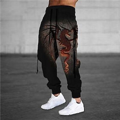 Men's Sweatpants Joggers Trousers Drawstring Elastic Waist 3D Print Animal Dragon Graphic Prints Comfort Sports Outdoor Casual Daily Cotton Blend Streetwear Designer Dark Brown Brown Micro-elastic Lightinthebox