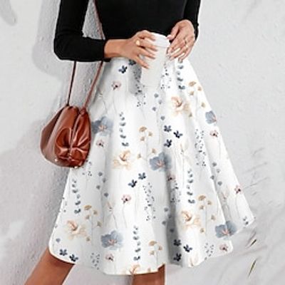 Women's Skirt A Line Swing Knee-length Polyester White Pink Skirts Summer Print Fashion Casual Street Daily S M L Lightinthebox