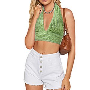 Women's Basic Knitted Solid Color Cropped  Sweater Sleeveless Sweater Cardigans V Neck Spring Summer Black Blue Green miniinthebox