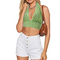 Women's Basic Knitted Solid Color Cropped  Sweater Sleeveless Sweater Cardigans V Neck Spring Summer Black Blue Green miniinthebox - thumbnail