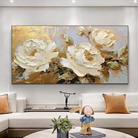 Mintura Handmade Gold Floral Oil Paintings On Canvas Large Wall Art Decoration Modern Abstract White Flower Picture For Home Decor Rolled Frameless Unstretched Painting Lightinthebox