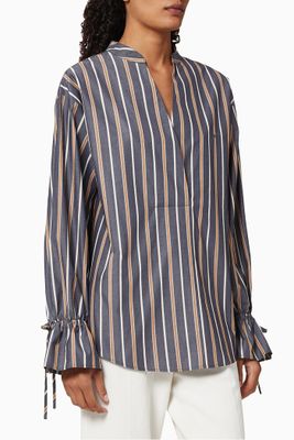 Flared Cuff Striped Cotton Blouse Flared Cuff Striped Cotton Blouse