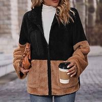 Women's Sherpa jacket Fleece Jacket Teddy Coat Warm Breathable Outdoor Daily Wear Vacation Going out Patchwork Pocket Zipper Turndown Active Comfortable Street Style Plush Color Block Regular Fit Lightinthebox - thumbnail