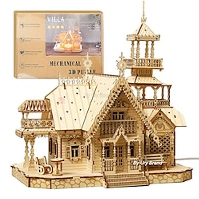 3D Wooden Puzzle Villa House Royal Castle with Light Assembly Toy Kid Adult DIY Model Kits Desk Decoration for Gift miniinthebox 3D Wooden Puzzle Villa House Royal Castle with Light Assembly Toy Kid Adult DIY Model Kits Desk Decoration for Gift miniinthebox