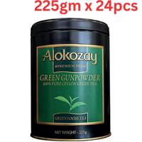 Alokozay Green Gunpowder Tea - Green Leaf Tea - Tin Tea 225 Gms - Pack Of 24