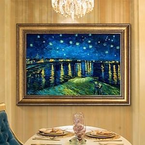 Handmade Oil Painting Canvas Wall Art Decoration Van Gogh  Impression Famous Painting Starry Sky Over The Rhone for Home Decor Rolled Frameless Unstretched Painting miniinthebox