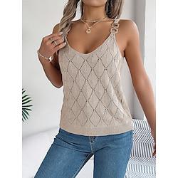 Tank Women's White Wine Orange Plain Crochet Street Daily Fashion V Neck Regular Fit S Lightinthebox