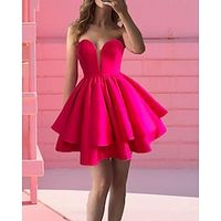 A-Line Homecoming Dresses Princess Dress Holiday Short  Mini Sleeveless Strapless Barbiecore Satin with Pleats 2023 Lightinthebox - thumbnail