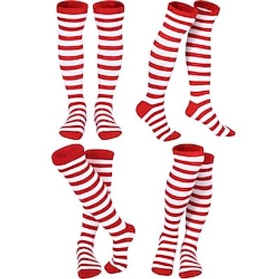 4 Pairs Christmas Striped Socks Classic Rainbow Knee High Clown Knee Socks for Women Girls miniinthebox 4 Pairs Christmas Striped Socks Classic Rainbow Knee High Clown Knee Socks for Women Girls miniinthebox