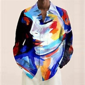 Men's Shirt Graphic Shirt Abstract Turndown Lake blue Yellow Red Blue Green 3D Print Outdoor Street Long Sleeve Button-Down Print Clothing Apparel Fashion Designer Casual Breathable miniinthebox