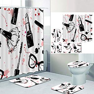 Black Cosmetics Digital Printing Four-piece Set Shower Curtains and Hooks Modern Polyester Machine Made Waterproof Bathroom Lightinthebox