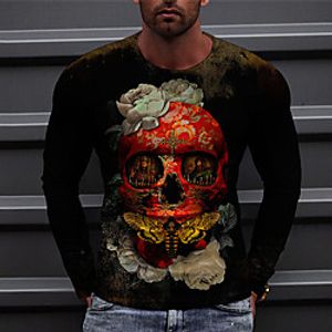 Men's Unisex Tee T shirt Shirt 3D Print Graphic Prints Skull Print Long Sleeve Daily Tops Casual Designer Big and Tall Black miniinthebox