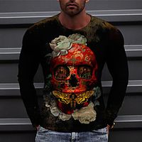 Men's Unisex Tee T shirt Shirt 3D Print Graphic Prints Skull Print Long Sleeve Daily Tops Casual Designer Big and Tall Black miniinthebox - thumbnail