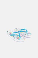 Womens Floral Slip On Slippers  White/Blue - thumbnail