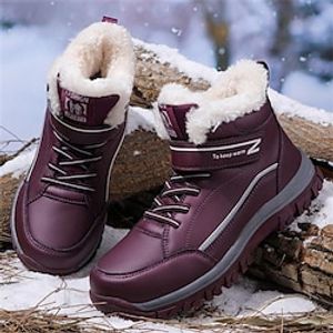 Men's Women's Boots Snow Boots Waterproof Boots Plus Size Outdoor Daily Travel Fleece Lined Booties Ankle Boots Platform Round Toe Plush Casual Comfort Faux Leather Faux Fur Lace-up Magic Tape Black miniinthebox