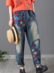 Floral Embroidery Women Jeans