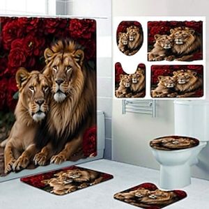 Valentine's Day Bathroom Deco 4 Pcs Shower Curtain Set Bathroom Sets Modern Home Bathroom Decor with Bath Mat U Shape and Toilet Lid Cover Mat and 12 Hooks miniinthebox