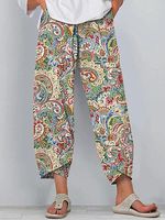 Casual Ethnic Print Loose Pocket Pants