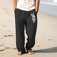 Totem Vintage Men's Linen Pants Pants Trousers Outdoor Daily Wear Streetwear Cotton Linen Black Blue Brown S M L Mid Waist Elasticity Pants Lightinthebox - thumbnail