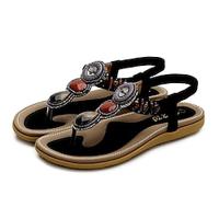 Women's Sandals Boho Bohemia Beach Platform Sandals Beach Flat Heel Bohemia Vacation PU Loafer Black Apricot Lightinthebox