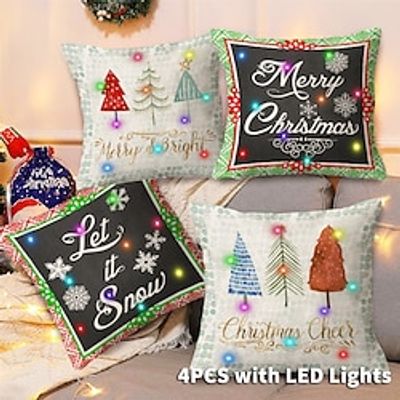 Christmas LED Lights Throw Pillow Cover 4PC Tree Xmas Soft Decorative Square Cushion Pillowcase for Bedroom Livingroom Sofa Couch Chair Superior Quality miniinthebox Christmas LED Lights Throw Pillow Cover 4PC Tree Xmas Soft Decorative Square Cushion Pillowcase for Bedroom Livingroom Sofa Couch Chair Superior Quality miniinthebox