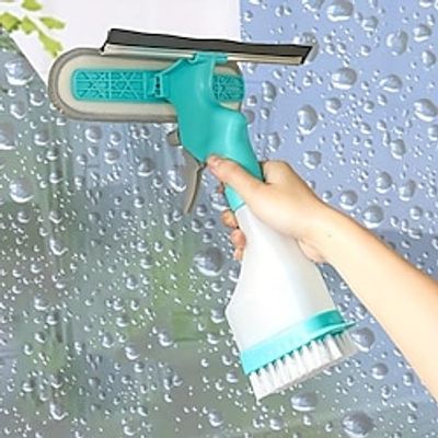 4-in-1 Glass Cleaner Brush, Multipurpose Window Cleaner For Scraping, Wiping, Scrubbing And Spraying, Creative Household Cleaning Tool For Kitchen, Bathroom, Mirror, Window, Glass, Tile, Cleaning miniinthebox