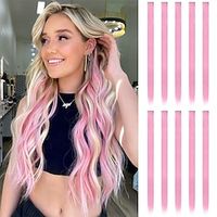 Colored Pink Clip in Hair Extensions 10 PCS Pink Hairpieces Highlight Colorful Straight Synthetic Clip in Hair Pieces for Women Grils 22 inch Lightinthebox