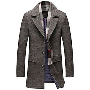 Men's Winter Coat Wool Coat Jacket Trench Coat Outdoor Daily Wear Fall  Winter Polyester Thermal Warm Windbreaker Outerwear Clothing Apparel Fashion Streetwear Plain Pocket Lapel Single Breasted Lightinthebox
