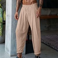 Men's Linen Pants Trousers Summer Pants Beach Pants Pocket Elastic Waist Plain Comfort Breathable Daily Holiday Vacation Hawaiian Boho Black Blue Lightinthebox