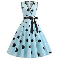 Women's Vintage Dress Midi Dress Light Blue Blue Golden Sleeveless Print Spring Summer V Neck 1950s Party 2022 S M L XL XXL Lightinthebox - thumbnail