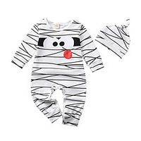 Baby Boys' Active Cute Home Daily Wear Striped Print Long Sleeve Romper White miniinthebox - thumbnail