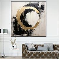 Golden Circle 100% Handmade Textured Painting Acrylic Abstract Oil Painting Wall Decor Living Room Office Wall Art Stretched Frame Ready to Hang Lightinthebox