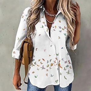 Women's Shirt Blouse White Pink Blue Graphic Butterfly Button Print Long Sleeve Daily Holiday Streetwear Elegant Casual Shirt Collar Regular Butterfly S miniinthebox