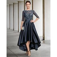 A-Line Mother of the Bride Dress Formal Wedding Guest Elegant Jewel Neck Asymmetrical Lace Italy Satin Half Sleeve with Lace Pleats 2023 Lightinthebox - thumbnail