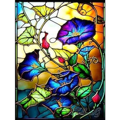 1pc Floral DIY Diamond Painting Glass Crystal Painted Morning Glory Diamond Painting Handcraft Home Gift Without Frame miniinthebox