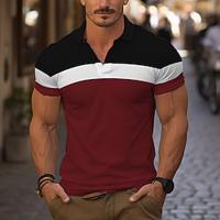 Men's Golf Shirt Golf Polo Work Casual Lapel Short Sleeve Basic Modern Color Block Patchwork Button Spring Summer Regular Fit Red Navy Blue Light Blue Golf Shirt Lightinthebox