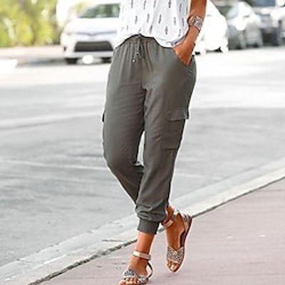 Women's Sweatpants Joggers Cotton Blend Green Blue Yellow Mid Waist Casual / Sporty Athleisure Office / Career Leisure Sports Weekend Micro-elastic Ankle-Length Comfort Plain S M L XL XXL miniinthebox