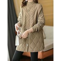 Women's Crew Neck Sweater Cable Knit Patchwork Button Solid Color Pullover Jumper Stylish Casual Outdoor Daily Fall Winter Black Khaki M Lightinthebox - thumbnail