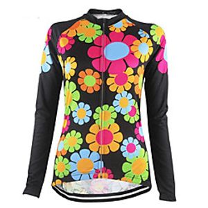 21Grams Floral Botanical Women's Long Sleeve Cycling Jersey - Black / Red Bike Jersey Top Thermal Warm UV Resistant Anatomic Design Sports Winter Fleece 100% Polyester Mountain Bike MTB Road Bike miniinthebox