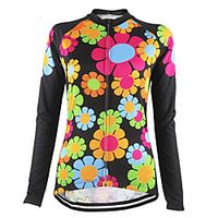 21Grams Floral Botanical Women's Long Sleeve Cycling Jersey - Black / Red Bike Jersey Top Thermal Warm UV Resistant Anatomic Design Sports Winter Fleece 100% Polyester Mountain Bike MTB Road Bike miniinthebox - thumbnail
