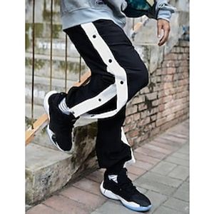 Men's Joggers Tear Away Pants Trousers Straight Leg Sweatpants Pocket Elastic Waist Side Button Plain Comfort Breathable Outdoor Daily Going out Fashion Casual Black Lightinthebox