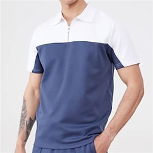 Men's Golf Shirt Graphic Color Block Turndown Street Casual Zipper Short Sleeve Tops Casual Fashion Breathable Comfortable Blue Lightinthebox