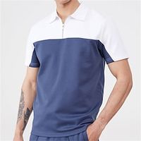 Men's Golf Shirt Graphic Color Block Turndown Street Casual Zipper Short Sleeve Tops Casual Fashion Breathable Comfortable Blue Lightinthebox - thumbnail