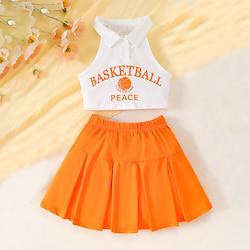 2 Pieces Kids Girls' Letter Off Shoulder Tank Top Shorts Set Set Sleeveless Fashion School 7-13 Years Summer White Lightinthebox