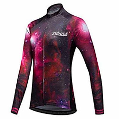 21Grams Floral Botanical Women's Long Sleeve Cycling Jersey - Black / Red Bike Jersey Top Thermal Warm UV Resistant Anatomic Design Sports Winter Fleece 100% Polyester Mountain Bike MTB Road Bike miniinthebox